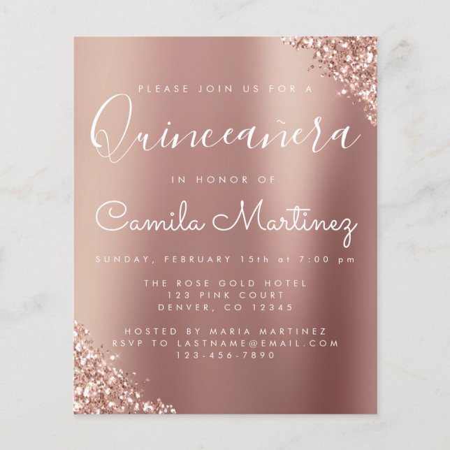 Budget Quinceanera Blush Pink - Rose Gold Glitzer Flyer (Vorne)