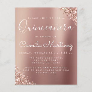 Budget Quinceanera Blush Pink - Rose Gold Glitzer Flyer