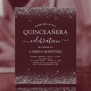 Budget Quinceanera Burgund Silver Einladung
