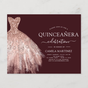 Budget Quinceanera Burgunder-Rosa Rosen-Gold Flyer