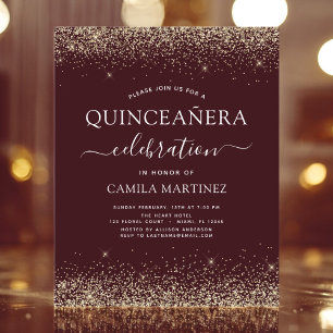 Budget Quinceanera Burgundy Gold Einladung