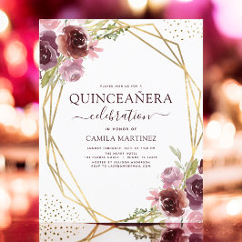 Budget Quinceanera Burgundy Pink Geometric Floral