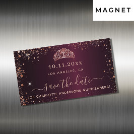 Budget Quinceanera burgundy Rose Save the Date Magnetkarte