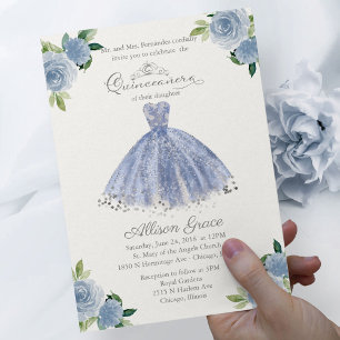 Budget Quinceanera Einladung Bilingual Blue Gown