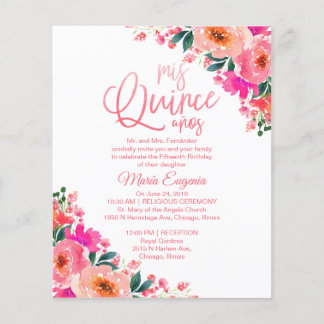 Budget Quinceanera Einladung Bilingual Floral