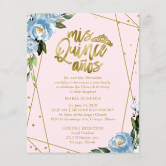 Budget Quinceanera Einladung Bilingual Pink Blue
