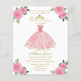 Budget Quinceanera Einladung Bilingual Pink Gown