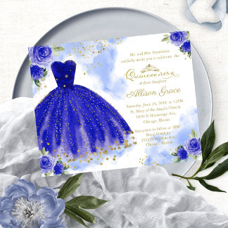 Budget Quinceanera Einladung Bilingual Royal Blue