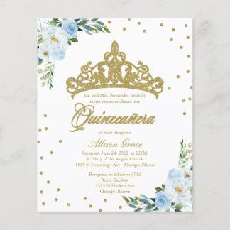 Budget Quinceanera Einladung Bilingual Tiara Blue