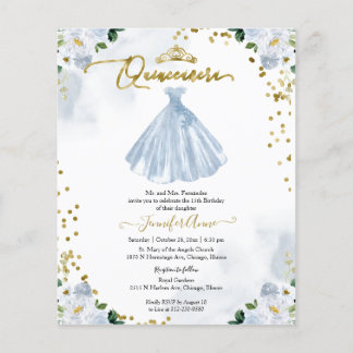 Budget Quinceanera Einladung Blauer Blumenstrauß