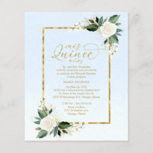 Budget Quinceañera-Einladung Dusty Blue Floral