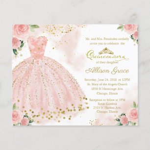 Budget-Quinceanera-Einladung Gold Blush Kleid