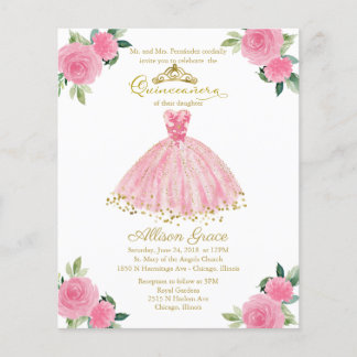 Budget Quinceanera Einladung Gold Hot Pink Gown
