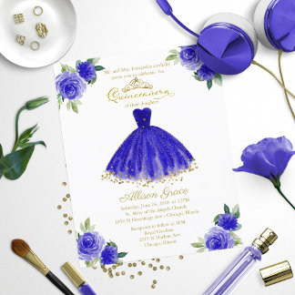 Budget Quinceanera Einladung Gold Royal Blue Gown