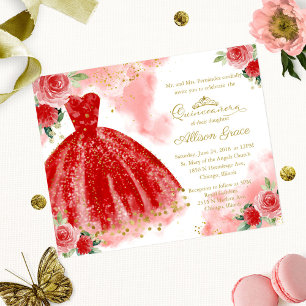 Budget Quinceañera-Einladung Goldrotes Kleid