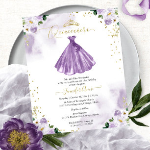 Budget Quinceañera-Einladung Lila Blumenkleid