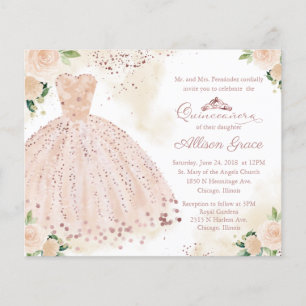 Budget Quinceanera-Einladung Rose Gold Blush Kleid