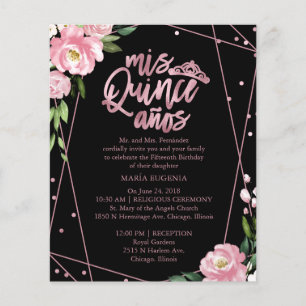 Budget Quinceanera Einladung Rose Gold Pink Schwar