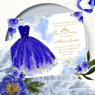 Budget Quinceanera Einladung Royal Blue Gown