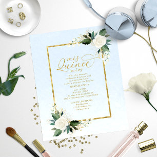 Budget Quinceañera-Einladung Spanisch Blau Gold