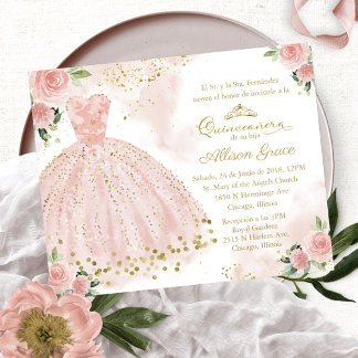 Budget Quinceanera Einladung Spanisch Blush