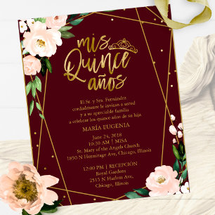 Budget Quinceanera Einladung Spanisch Burgund