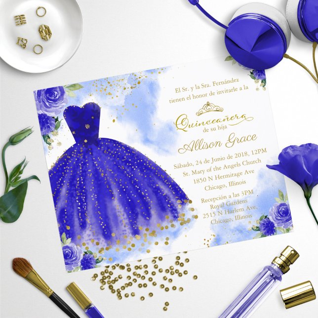 Budget Quinceanera Einladung Spanisch Royal Blue (Von Creator hochgeladen)