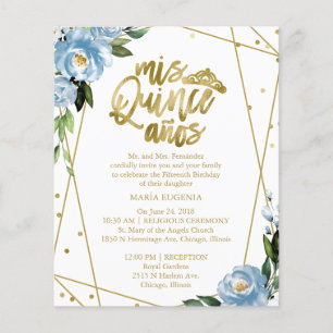 Budget Quinceanera-Einladung zweisprachig Blau 