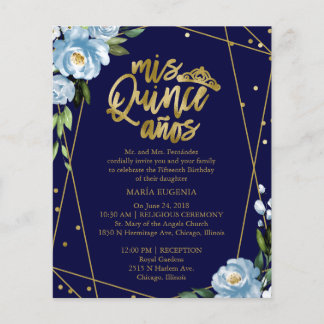 Budget Quinceanera Einladung zweisprachig dunkelbl