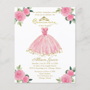 Budget Quinceanera-Einladung zweisprachig rosa Kle