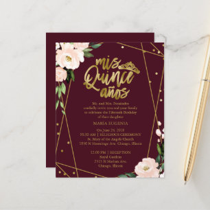 Budget Quinceanera-Einladungen Gold Blush Burgundy