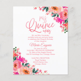 Budget Quinceanera Einladungen Hot Pink Blume