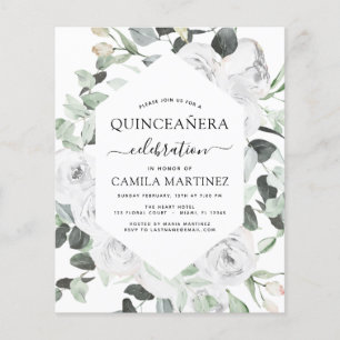 Budget Quinceañera Eukalyptus Blumen Weiße Rosen Flyer