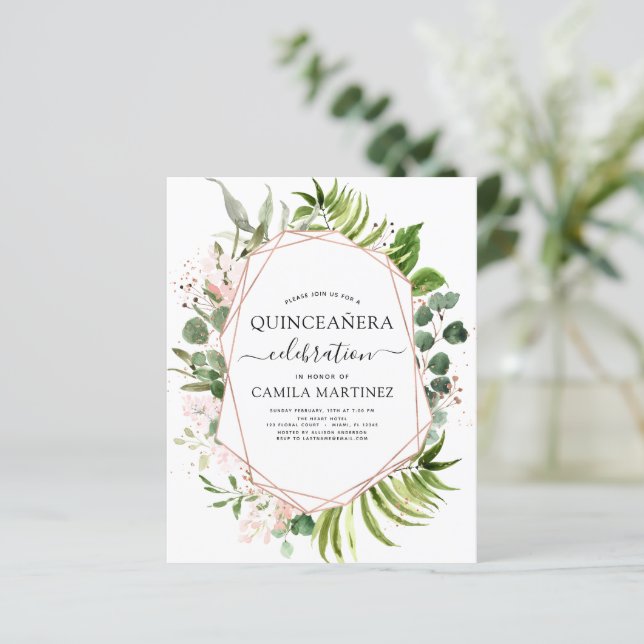 Budget Quinceanera Eukalyptus Rose Gold Geometrie (Stehend Vorderseite)