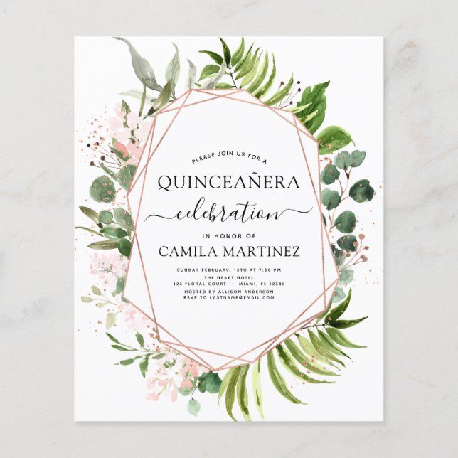 Budget Quinceanera Eukalyptus Rose Gold Geometrie Flyer (Vorne)