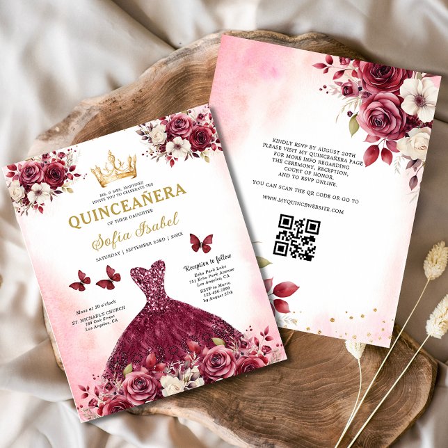 Budget Quinceanera Floral Burgund Prinzessin Flyer (Von Creator hochgeladen)