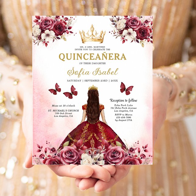 Budget Quinceanera Floral Burgund Prinzessin Flyer (Von Creator hochgeladen)