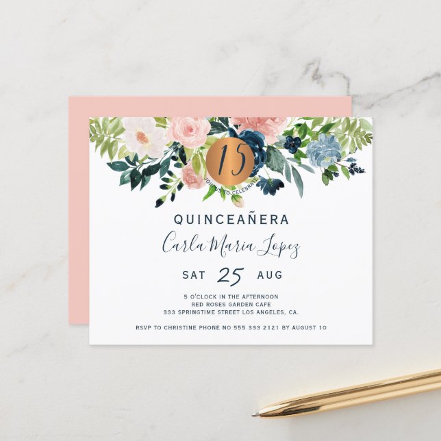 Budget Quinceañera Geburtstagsfeier (Vorderseite/Rückseite Beispiel)