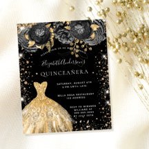 Budget Quinceanera Glitzer aus schwarzem Gold Blum