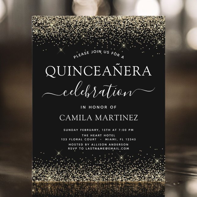 Budget Quinceanera Gold Schwarz Moderner Glitzer (Von Creator hochgeladen)