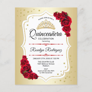 Budget Quinceanera - Gold White Red Einladung Flyer
