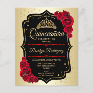 Budget Quinceanera - Goldene Schwarze Einladung Flyer