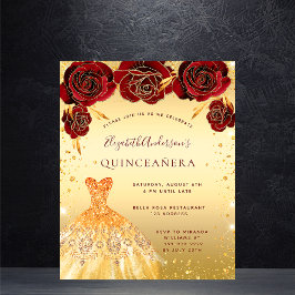 Budget Quinceanera Goldkleid Roter Glitzer Blüte