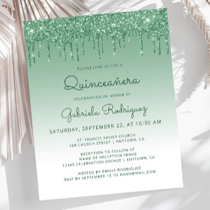 Budget Quinceañera Grüne Glitter-Drip-Einladung