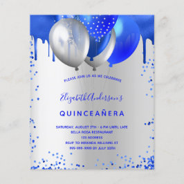 Budget Quinceanera Königlich Blau Silber Einladung