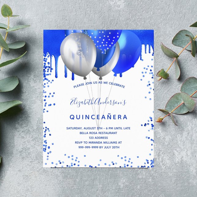 Budget Quinceanera Königlich-Blau-Weiß-Einladung (Von Creator hochgeladen)