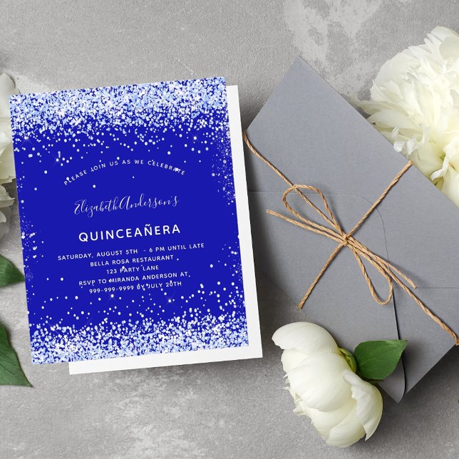 Budget Quinceanera Königlich-Blau-Weiß-Einladung (Von Creator hochgeladen)