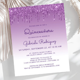 Budget Quinceañera Lila Glitter-Drip-Einladung