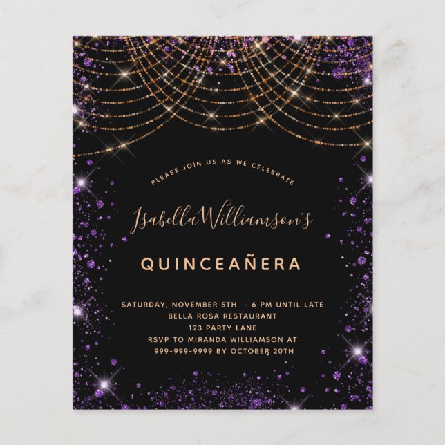Budget Quinceanera lila Glitzer Staub (Vorderseite)