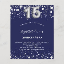 Budget Quinceanera Marine Blue Silber Einladung